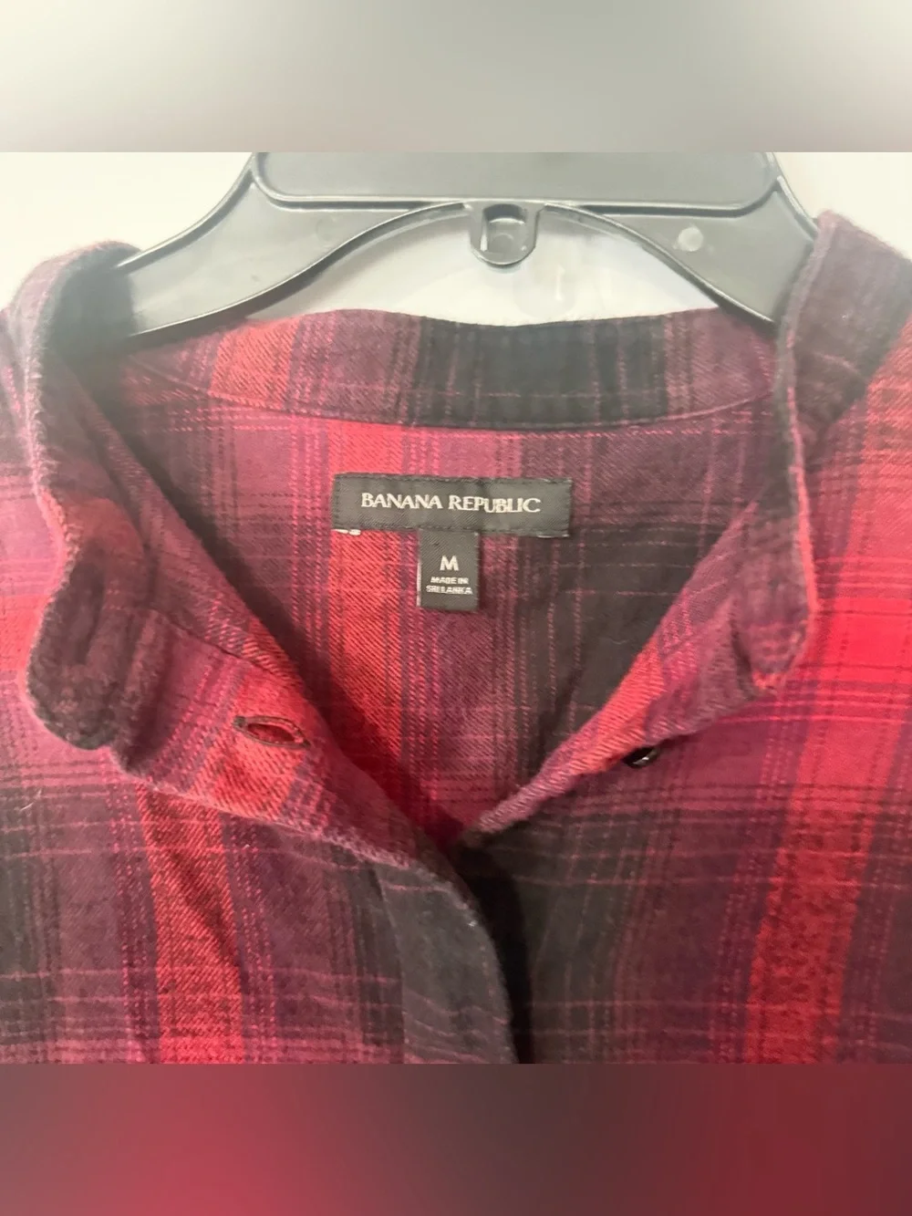 Banana Republic Red Black Plaid Volume Sleeve Flannel Bottom-Front Top